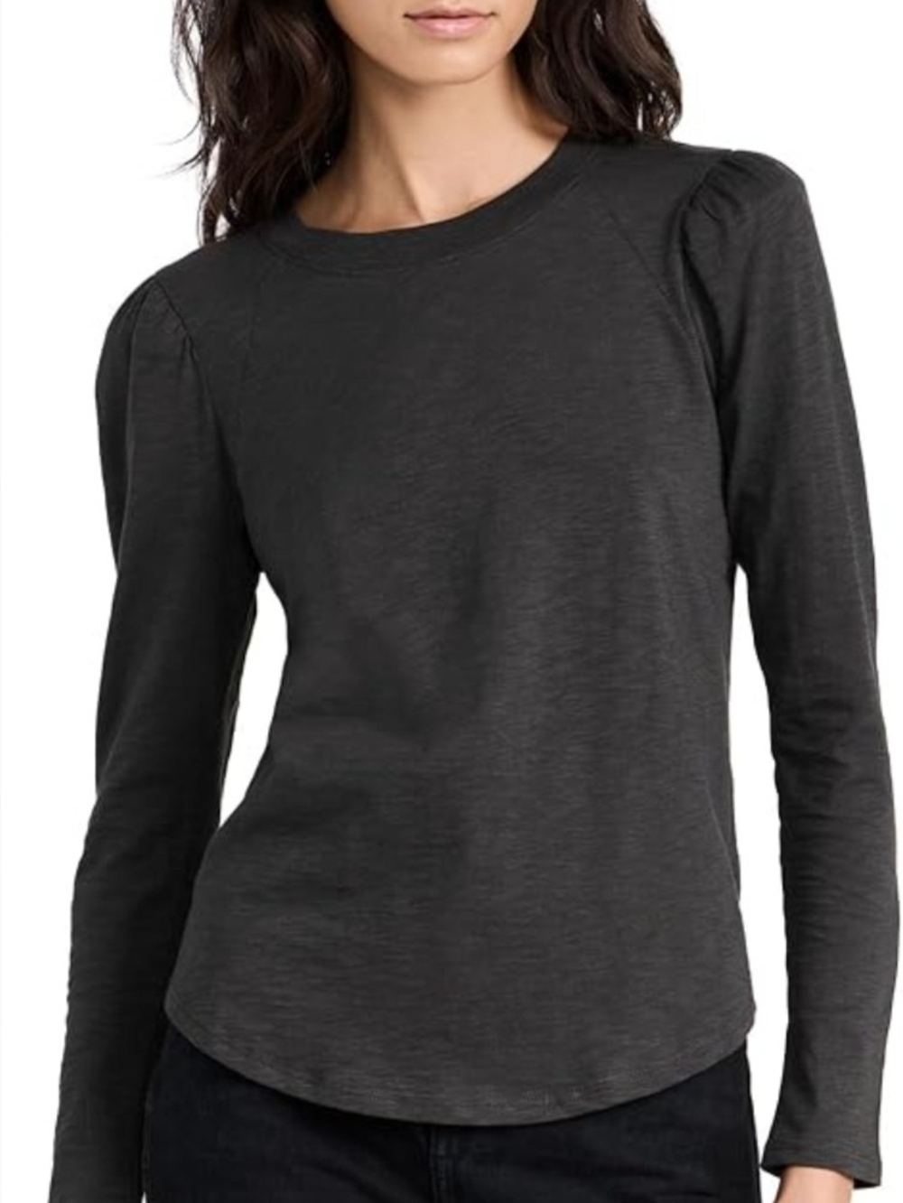 Veronica Beard Mason Crew Neck Cotton Baseball Tee Charcoal Long Puff Slvs